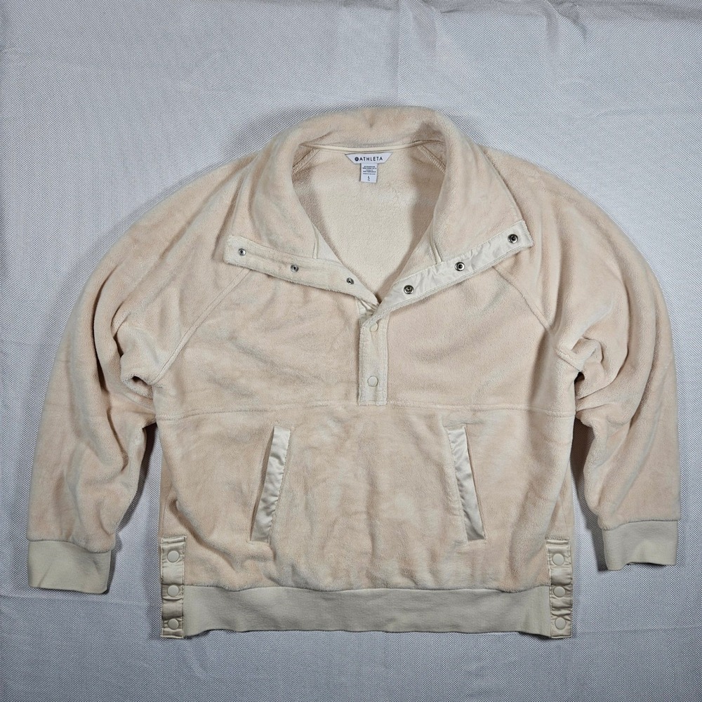 Athleta Recover Cozy Snap Front Teddy Sherpa Pullover Sweatshirt Chantilly Cream